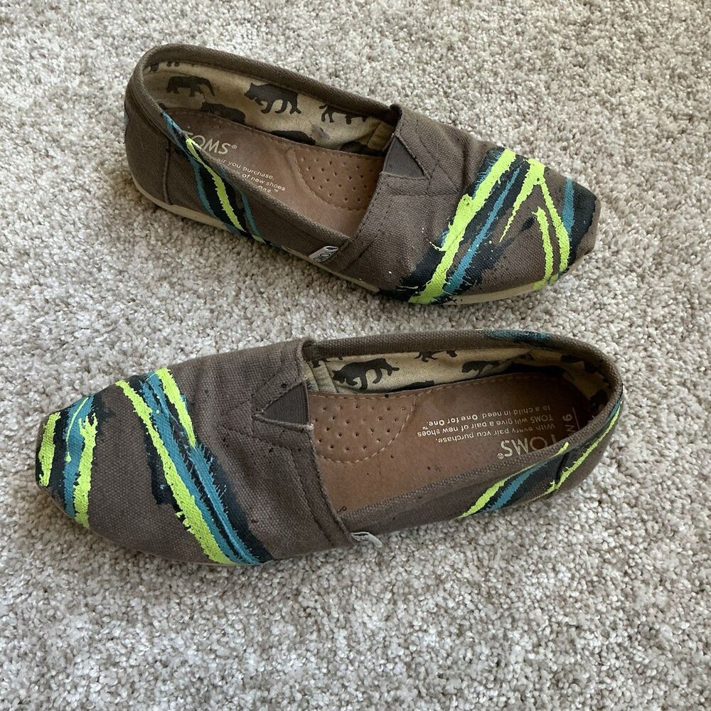TOMS Women’s Classic Alpargata Grey Neon Green Blue Shoes Size 6